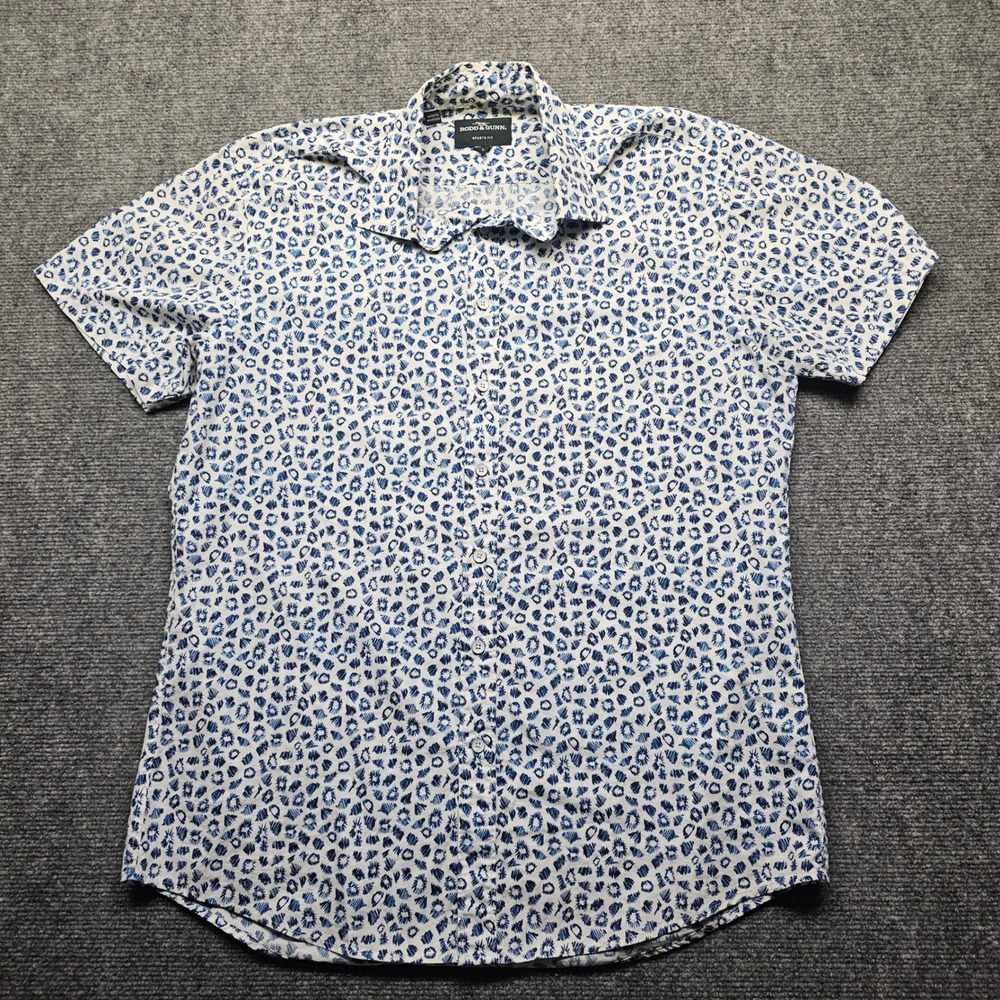 Rodd & Gunn Mens Sports Fit Short Sleeve Cotton Button Up Shirt Blue White L